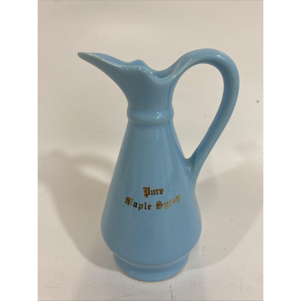 Vintage 1950s MCM Maple Syrup Pitcher‎ Ceramic Baby Blue Serving 6"